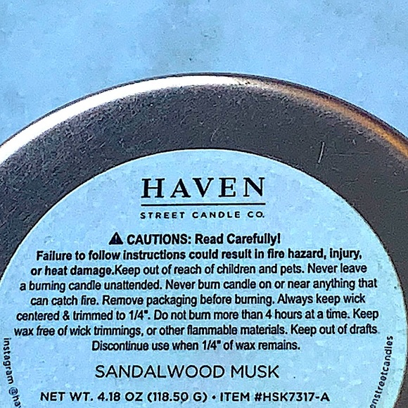HAVEN STREET CANDLE SANDALWOOD MUSK 1 WICK 4.16 Oz TIN NEW - Picture 3 of 3
